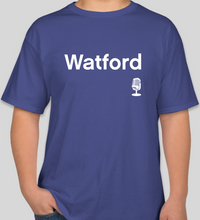 Load image into Gallery viewer, The Politicrat Daily Podcast Destination Series Watford deep royal blue unisex t-shirt