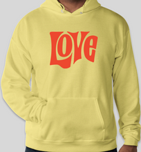 Load image into Gallery viewer, The Politicrat Daily Podcast Love in Retro EcoSmart 50/50 Yellow/orange Pullover Hoodie