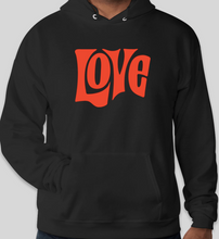 Load image into Gallery viewer, The Politicrat Daily Podcast Love in Retro EcoSmart 50/50 Black/Orange Pullover Hoodie
