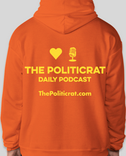 Load image into Gallery viewer, The Politicrat Daily Podcast Love in Retro EcoSmart 50/50 orange/yellow Pullover Hoodie