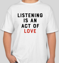 Load image into Gallery viewer, The Politicrat Daily Podcast Listening With Love white unisex t-shirt