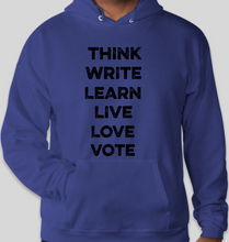 Load image into Gallery viewer, The Politicrat Daily Podcast deep royal blue Six Of The Best Hanes EcoSmart 50/50 hoodie