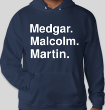 Load image into Gallery viewer, Medgar Malcolm Martin dark navy blue unisex EcoSmart 50/50 Pullover Hoodie