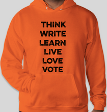 Load image into Gallery viewer, The Politicrat Daily Podcast orange Six Of The Best Hanes EcoSmart 50/50 hoodie