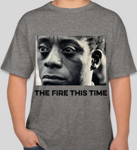 Load image into Gallery viewer, James Baldwin "The Fire THIS Time" Oxford gray unisex t-shirt