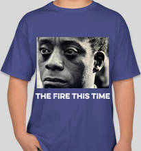Load image into Gallery viewer, James Baldwin "The Fire THIS Time" deep royal blue unisex t-shirt
