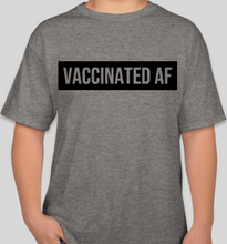 Load image into Gallery viewer, The Politicrat Daily Podcast Vaccinated AF Oxford gray unisex t-shirt