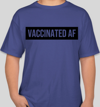 Load image into Gallery viewer, The Politicrat Daily Podcast Vaccinated AF deep royal blue unisex t-shirt