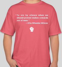 Load image into Gallery viewer, Ella Wheeler Wilcox "sin by silence when we should protest" charisma coral unisex t-shirt