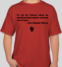 Load image into Gallery viewer, Ella Wheeler Wilcox "sin by silence when we should protest" red/black unisex t-shirt