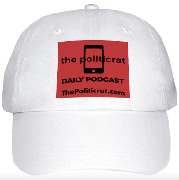 The Politicrat Daily Podcast original logo hat in white