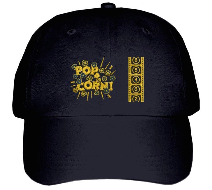 The Popcorn Reel graphic logo embroidered black hat at The Politicrat Store