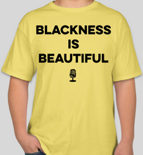 Load image into Gallery viewer, The Politicrat Daily Podcast Blackness Is Beautiful unisex yellow t-shirt
