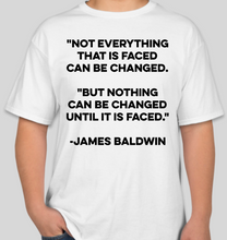 Load image into Gallery viewer, The Politicrat Daily Podcast Brother James Baldwin white unisex t-shirt
