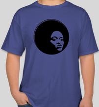 Load image into Gallery viewer, The Politicrat Daily Podcast Afro Black Woman unisex t-shirt in royal blue
