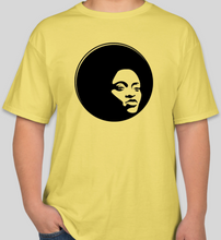 Load image into Gallery viewer, The Politicrat Daily Podcast Afro Black Woman unisex t-shirt in yellow
