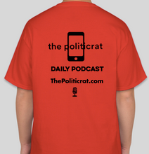 Load image into Gallery viewer, The Politicrat Daily Podcast Black Fist unisex t-shirt in red
