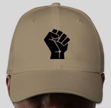 Load image into Gallery viewer, The Politicrat Daily Podcast Black Fist Khaki New Era 9FORTY Adjustable Hat
