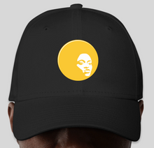 Load image into Gallery viewer, The Politicrat Daily Podcast Afro Black Woman Black/Gold New Era 9FORTY Adjustable Hat
