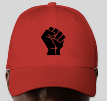 Load image into Gallery viewer, The Politicrat Daily Podcast Black Fist Red New Era 9FORTY Adjustable Hat
