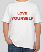 Load image into Gallery viewer, The Politicrat Daily Podcast Love Yourself white t-shirt
