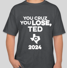 Load image into Gallery viewer, The Politicrat Daily Podcast Cruz Lose charcoal unisex t-shirt
