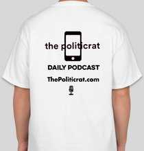 Load image into Gallery viewer, The Politicrat Daily Podcast Reparations Now! white unisex t-shirt
