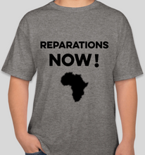 Load image into Gallery viewer, The Politicrat Daily Podcast Reparations Now! grey unisex t-shirt

