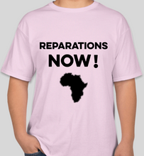Load image into Gallery viewer, The Politicrat Daily Podcast Reparations Now! pink unisex t-shirt
