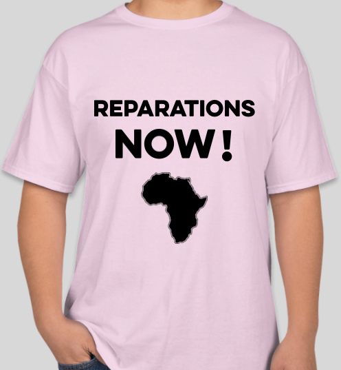 The Politicrat Daily Podcast Reparations Now! pink unisex t-shirt
