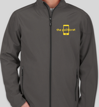 Load image into Gallery viewer, The Politicrat Daily Podcast Embroidered Logo Core 365 Fleece Lined Soft Shell Carbon Gray Jacket
