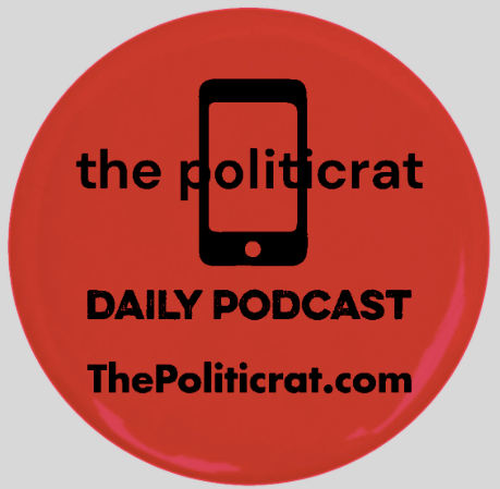 The Politicrat Daily Podcast original logo and website red button