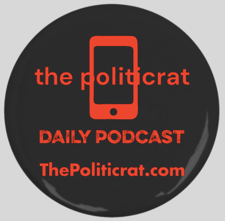 The Politicrat Daily Podcast alternate color logo and website black button