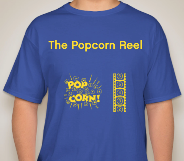 The Popcorn Reel Film Series blue t-shirt