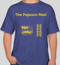Load image into Gallery viewer, The Popcorn Reel Film Series royal blue t-shirt
