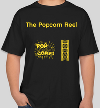 Load image into Gallery viewer, The Popcorn Reel Film Series black t-shirt
