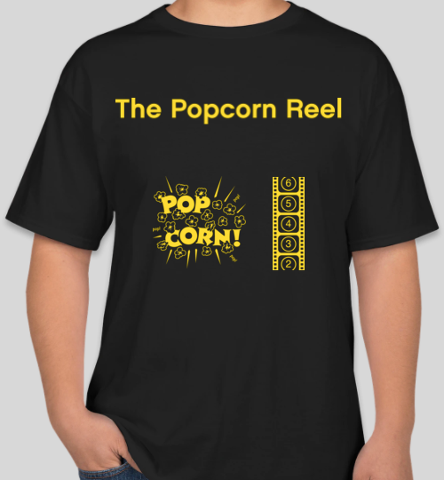 The Popcorn Reel Film Series black t-shirt