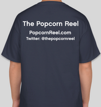 Load image into Gallery viewer, The Popcorn Reel Film Series clapperboard/film slate navy t-shirt
