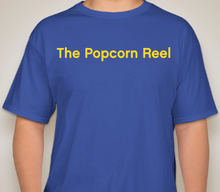 Load image into Gallery viewer, The Popcorn Reel Film Series yellow logo blue bell breeze t-shirt
