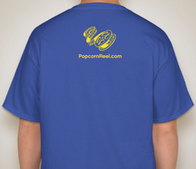 Load image into Gallery viewer, The Popcorn Reel Film Series yellow logo blue bell breeze t-shirt
