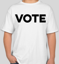Load image into Gallery viewer, The Politicrat Daily Podcast Vote white unisex t-shirt
