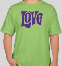 Load image into Gallery viewer, The Politicrat Daily Podcast Love In Retro lime/purple unisex t-shirt
