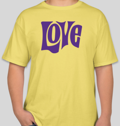 The Politicrat Daily Podcast Love In Retro yellow/purple unisex t-shirt