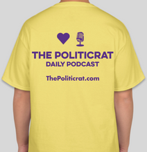 Load image into Gallery viewer, The Politicrat Daily Podcast Love In Retro yellow/purple unisex t-shirt
