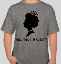 Load image into Gallery viewer, The Politicrat Daily Podcast Yes, Your Majesty Oxford Gray unisex t-shirt
