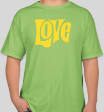 Load image into Gallery viewer, The Politicrat Daily Podcast Love In Retro lime/yellow unisex t-shirt

