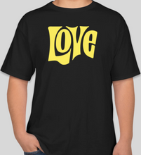 Load image into Gallery viewer, The Politicrat Daily Podcast Love In Retro black/lemon unisex t-shirt
