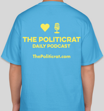 Load image into Gallery viewer, The Politicrat Daily Podcast Love In Retro aquatic blue/lemon unisex t-shirt
