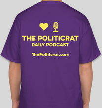 Load image into Gallery viewer, The Politicrat Daily Podcast Love In Retro purple/lemon unisex t-shirt
