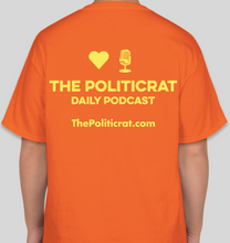 Load image into Gallery viewer, The Politicrat Daily Podcast Love In Retro safety orange/lemon unisex t-shirt
